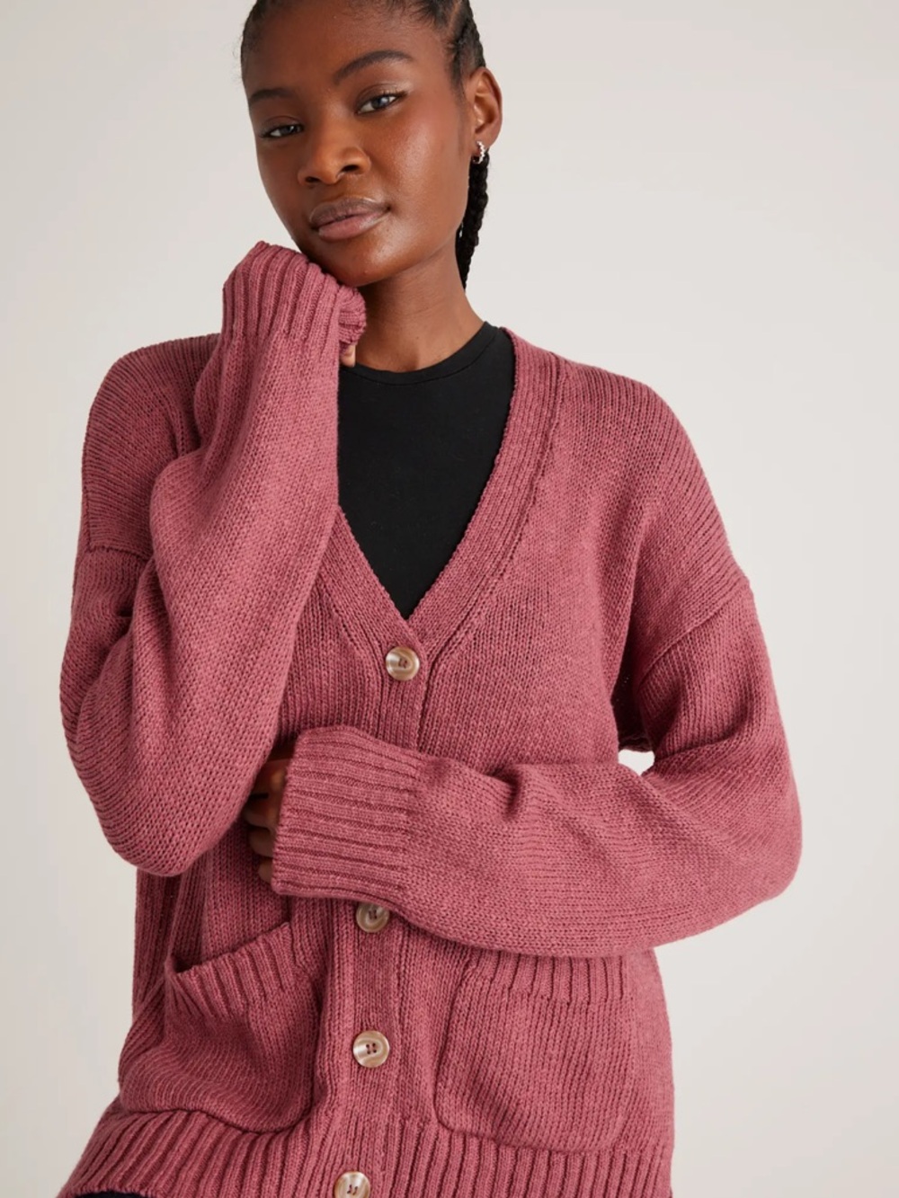 Quince Cotton Linen Relaxed Cardigan Sweater in Dusty Rose size XS oversized!